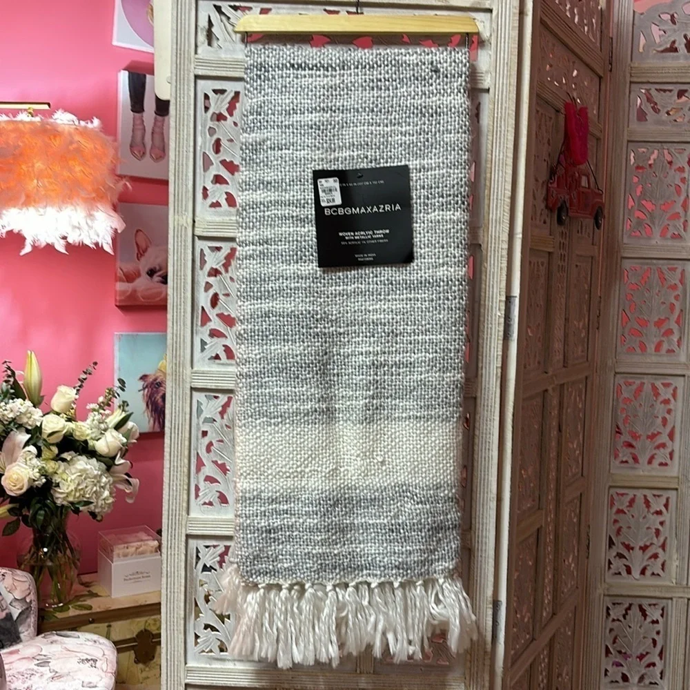 NEW BCBGMaxAzaria Woven Acrlyic Throw with Metallic Yarns 50” X 60”